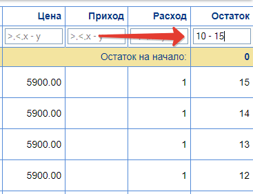 Фильтр по диапазону значений